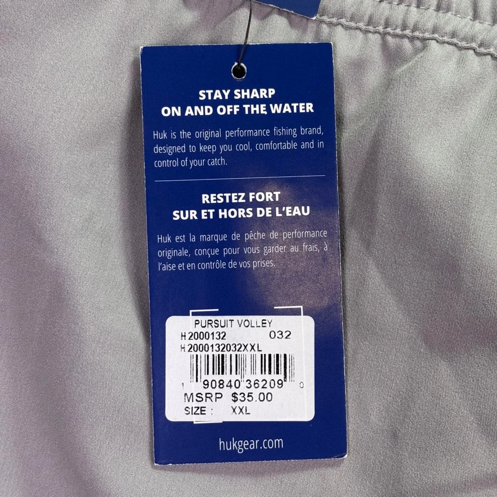 NWT Huk Mens Pursuit‎ Volley Shorts Sz XXL Gray 5.5 Inseam Performance Fishing